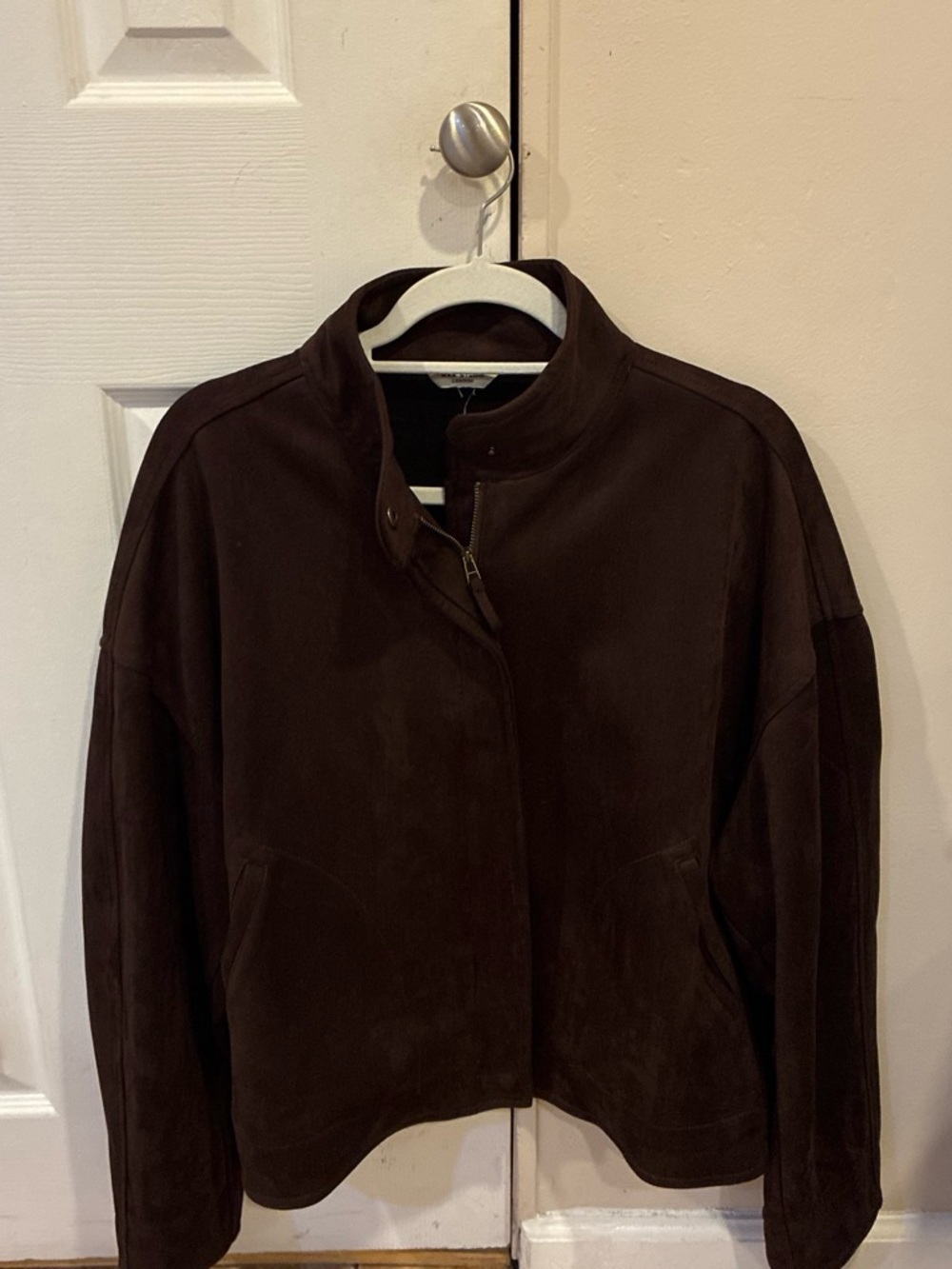 Max Studio Dark Brown Suede Bomber Jacket - Picture 2 of 4